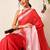Red block printed cotton blend traditional saree with blouse piece