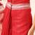 Red block printed cotton blend traditional saree with blouse piece