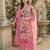 Pink Cotton Schiffli Printed suit with crochet lace detailing comes with Kota Doria Dupatta and Cotton Palazzos Set of 3