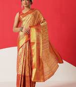 Golden woven silk blend ethnic saree with blouse piece
