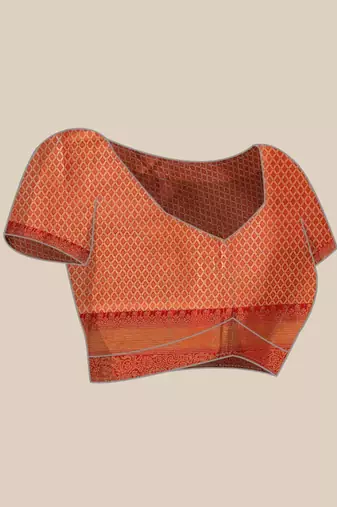 Golden woven silk blend ethnic saree with blouse piece