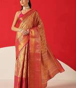 Golden woven silk blend ethnic saree with blouse piece