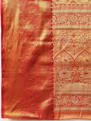 Golden woven silk blend ethnic saree with blouse piece 5