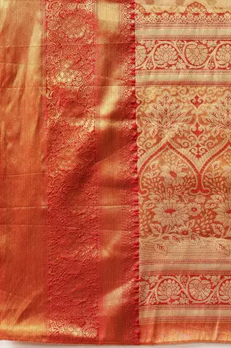 Golden woven silk blend ethnic saree with blouse piece
