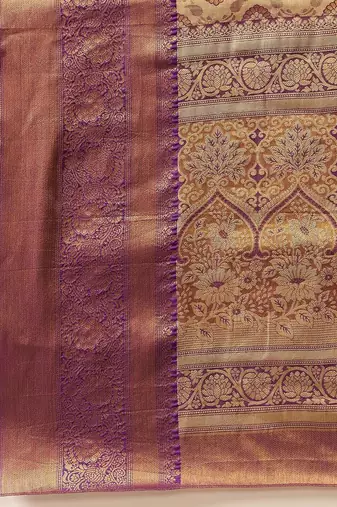 Golden woven silk blend ethnic saree with blouse piece