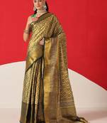 Golden woven silk blend ethnic saree with blouse piece