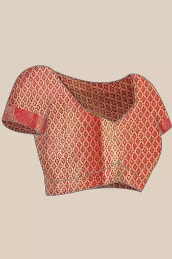 Golden woven silk blend ethnic saree with blouse piece