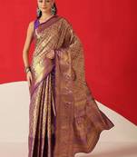 Golden woven silk blend ethnic saree with blouse piece
