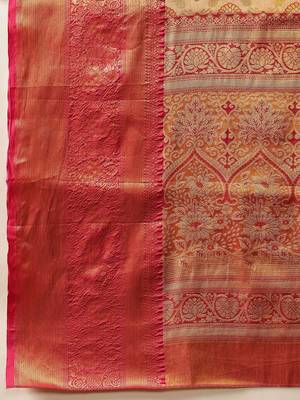 Golden woven silk blend ethnic saree with blouse piece 5