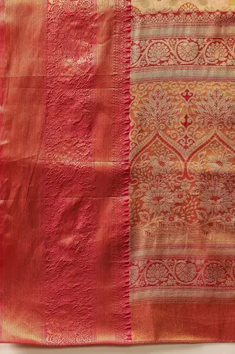 Golden woven silk blend ethnic saree with blouse piece