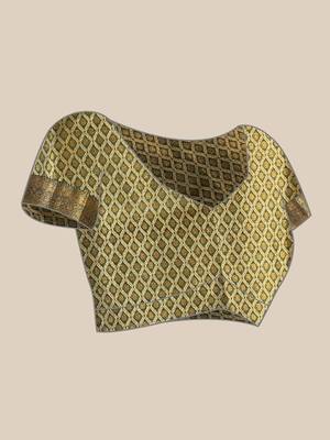 Golden woven silk blend ethnic saree with blouse piece 4