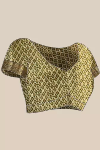 Golden woven silk blend ethnic saree with blouse piece