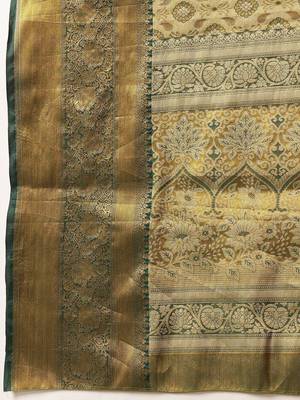 Golden woven silk blend ethnic saree with blouse piece 5
