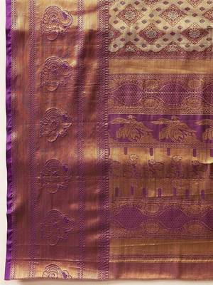 Golden woven silk blend ethnic saree with blouse piece 5