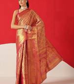 Pink woven silk blend ethnic saree with blouse piece