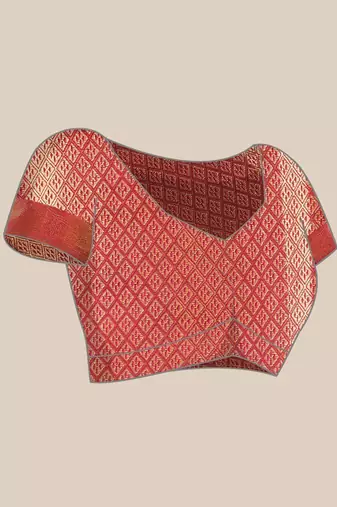 Pink woven silk blend ethnic saree with blouse piece