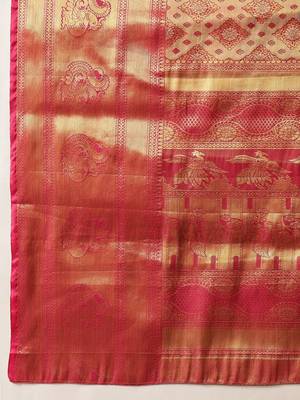 Pink woven silk blend ethnic saree with blouse piece 5