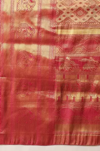Pink woven silk blend ethnic saree with blouse piece