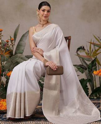 off white woven silk blend saree with blouse 4