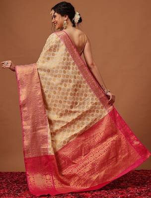 cream woven art silk saree with blouse 2
