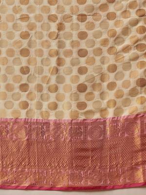 cream woven art silk saree with blouse 5