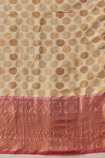 Cream woven art silk traditional saree with blouse piece