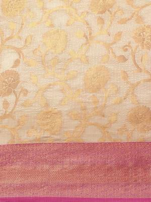 Pink woven tissue party wear saree with blouse piece 4