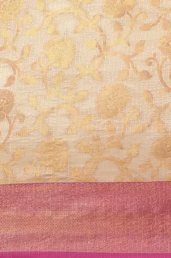Pink woven tissue party wear saree with blouse piece