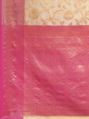 Pink woven tissue party wear saree with blouse piece 5