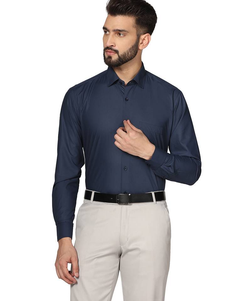 Blue soft cotton solid shirt