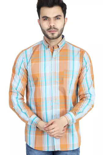 Orange checkered casual shirt