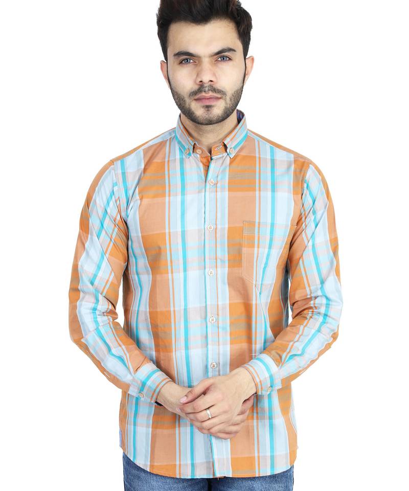 Orange checkered casual shirt