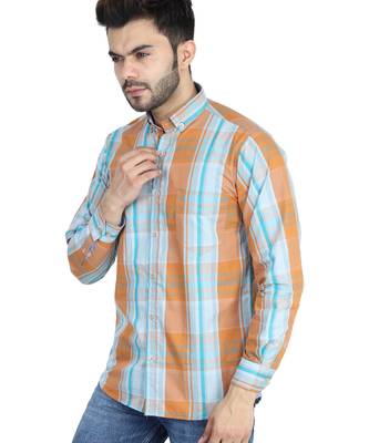 Orange checkered casual shirt 5