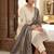 Cream cotton straight kurta pant set with charcoal grey dupatta
