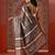 Brown printed cotton blend ethnic saree with blouse piece
