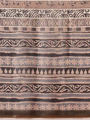 Brown printed cotton blend ethnic saree with blouse piece 5