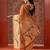 Orange printed cotton blend ethnic saree with blouse piece
