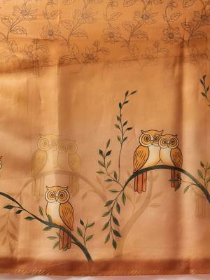 Orange printed cotton blend ethnic saree with blouse piece 5
