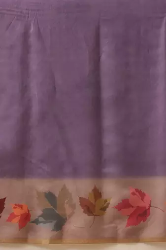 Purple printed cotton blend ethnic saree with blouse piece