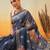 Blue printed cotton blend ethnic saree with blouse piece