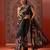 Black printed cotton blend ethnic saree with blouse piece