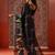 Black printed cotton blend ethnic saree with blouse piece