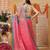 Coral printed cotton blend ethnic saree with blouse piece