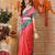 Coral printed cotton blend ethnic saree with blouse piece