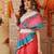 Coral printed cotton blend ethnic saree with blouse piece