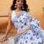 White printed cotton blend ethnic saree with blouse piece