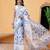 White printed cotton blend ethnic saree with blouse piece