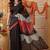 Black printed cotton blend ethnic saree with blouse piece