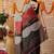 Black printed cotton blend ethnic saree with blouse piece