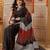 Black printed cotton blend ethnic saree with blouse piece